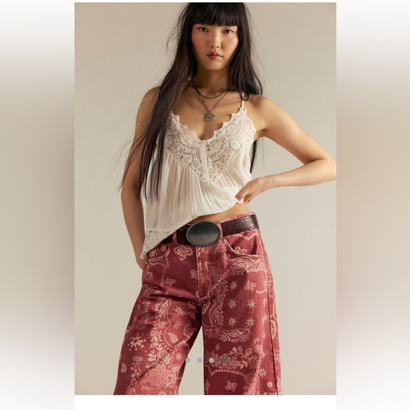 We The Free Free People Good Luck Printed Barrel Jeans EUC - Picture 4 of 12